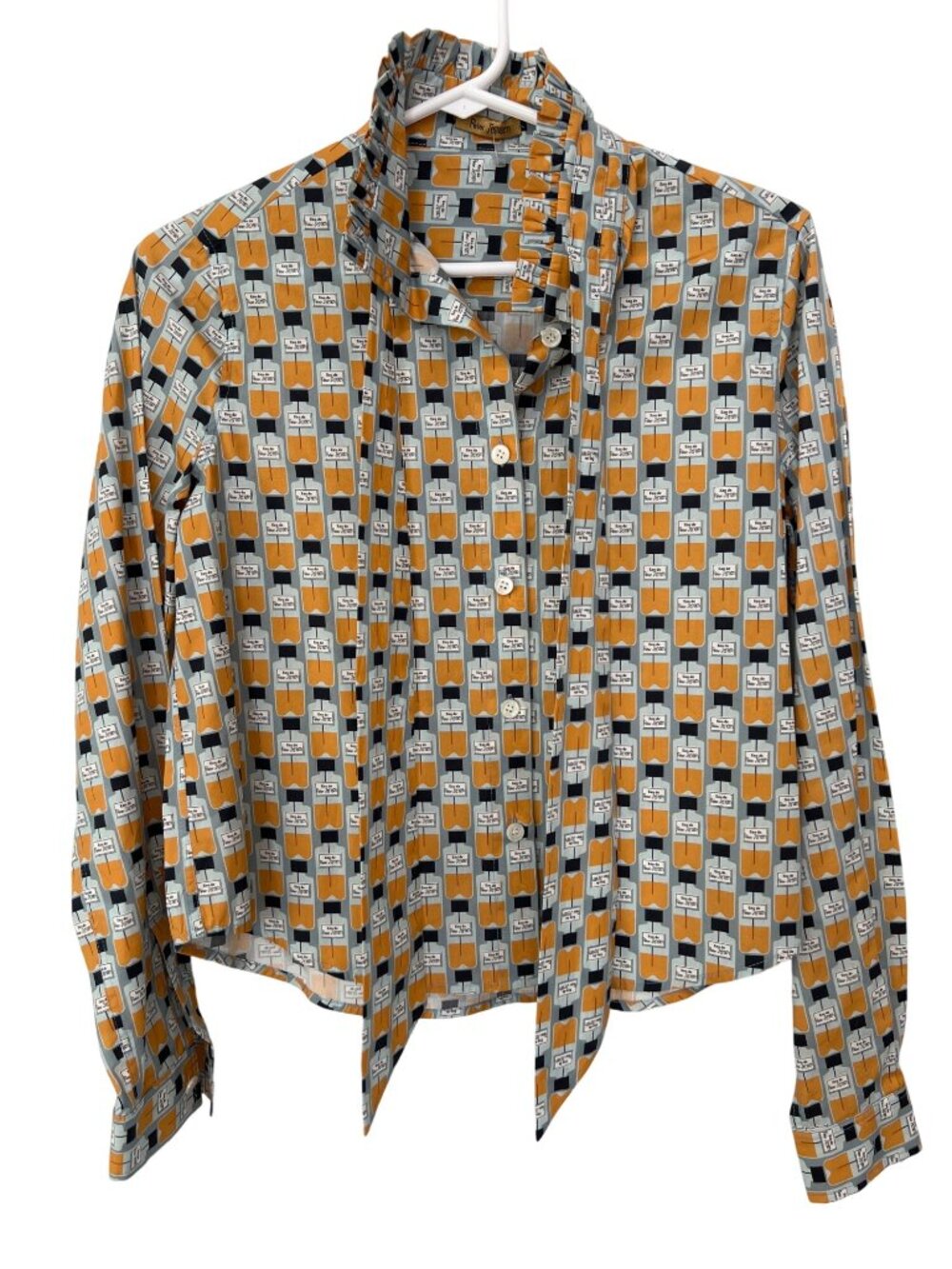 Shirt Small Peter Jensen Eau De Peter Jensen Print Tie Neck Button Front Retro